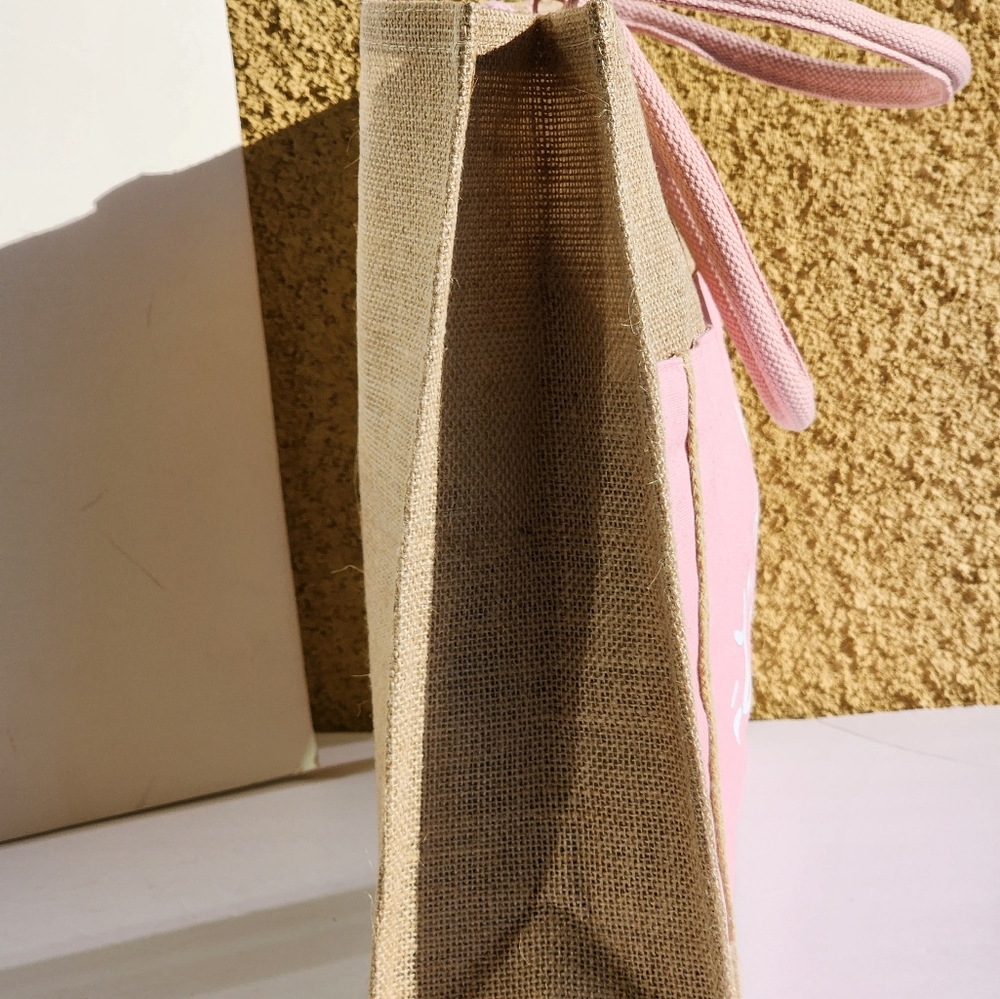 Women's Hello Weekend Light Pink & White Burlap Tote Bag - Picture 7 of 8